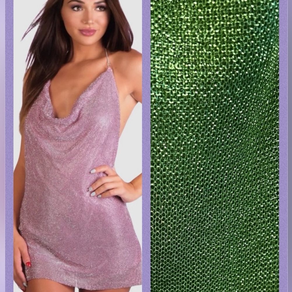 GREEN HALTER GLITTER MESH DRESS